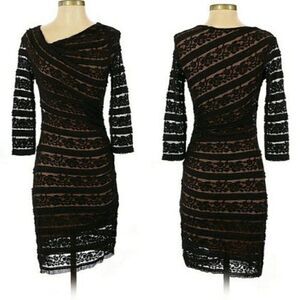 Studio M Gothic Lace Bodycon Asymmetrical Neckline Long Sleeve Black Sz XS